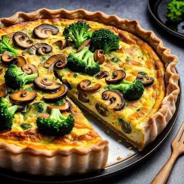 Киш с курицей грибами и брокколи